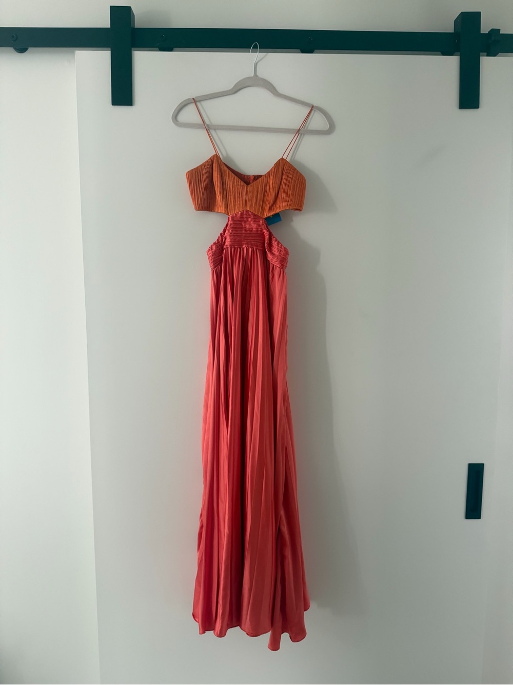 AMUR Two-Tone Orange & Coral Cutout Maxi Dress